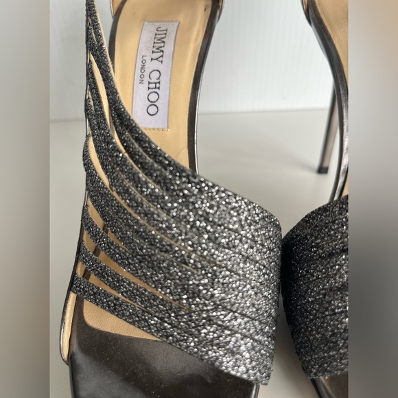 Jimmy Choo Leather Heels - Sparkly Pewter Silver - Picture 2 of 6
